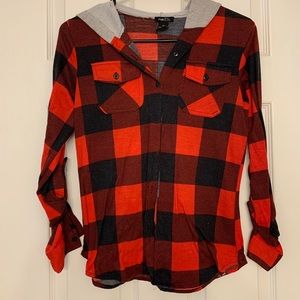 Hooded plaid button up